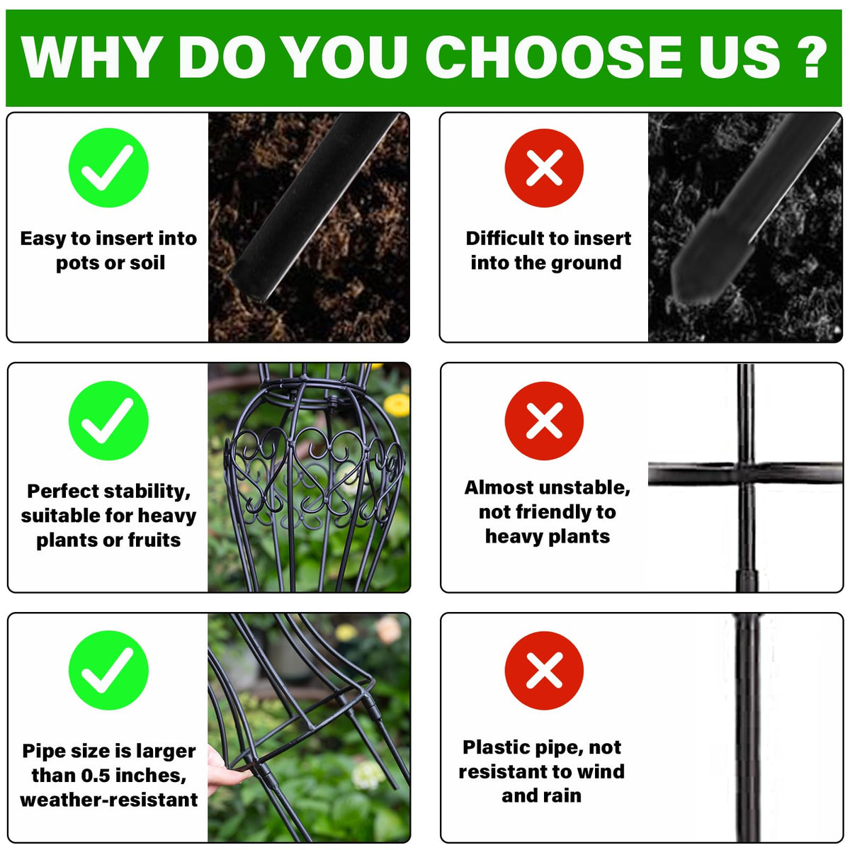 GOOOXIM Obelisk trellis features corrosion-resistant black finish.