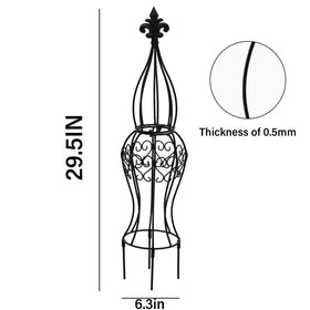 GOOOXIM Obelisk trellis shows durable iron construction for lasting outdoor use.