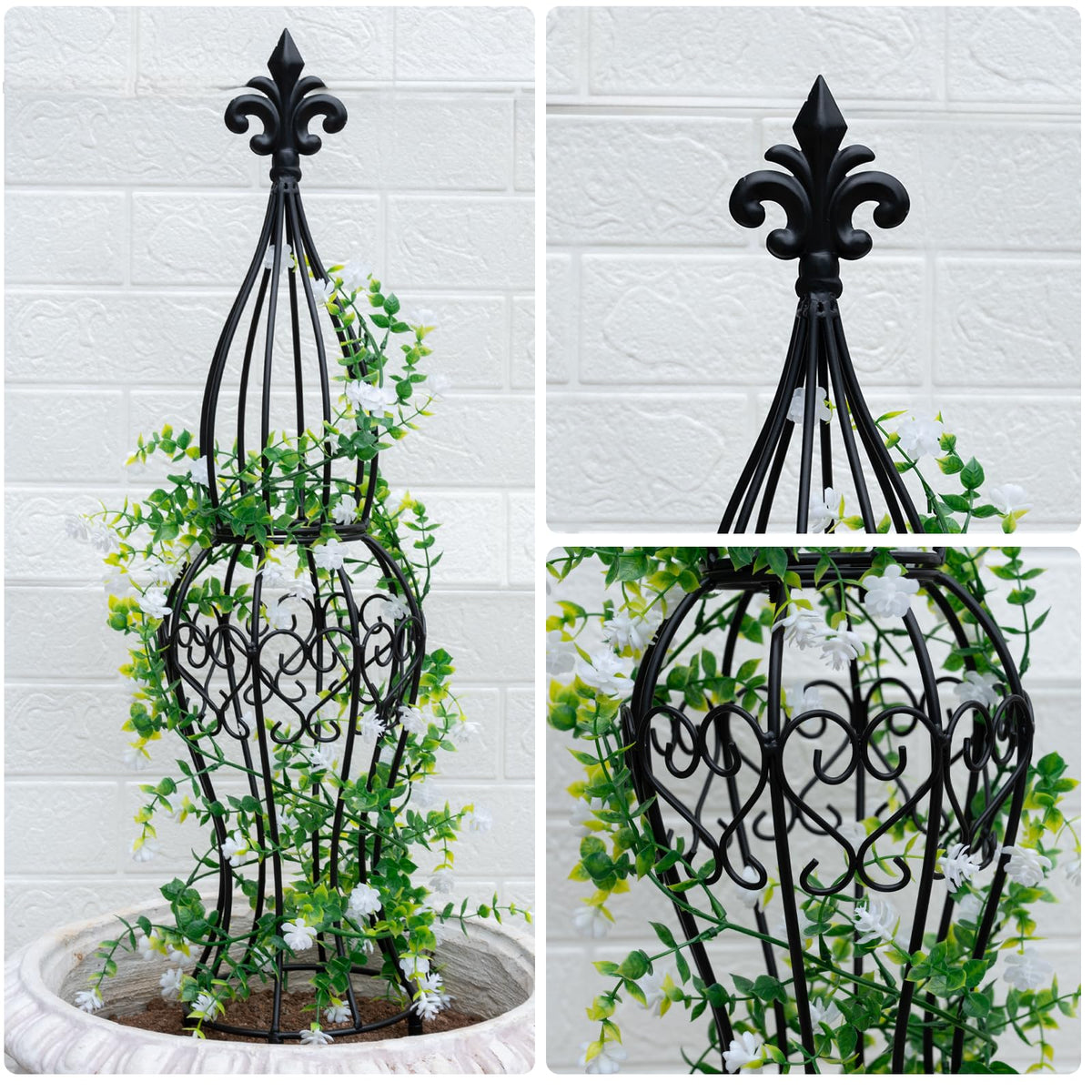 GOOOXIM Obelisk trellis size 29-5x6-3 inches fits compact spaces.