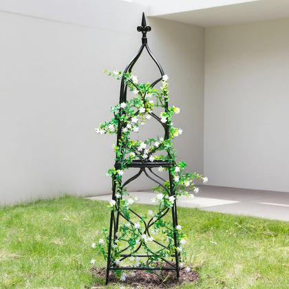 Goooxim Obelisk Trellis top detail adds elegant garden focal point.