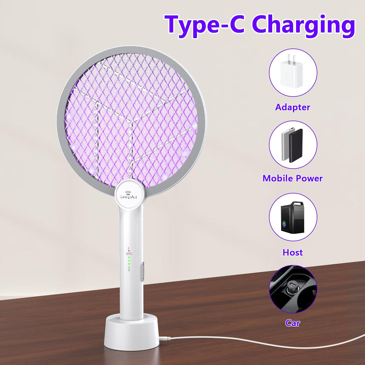 GooQand Bug Zapper Racket ergonomic handle provides a comfortable grip