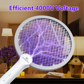 GooQand Bug Zapper Racket handheld swing demonstrates manual mode for quick pest swats