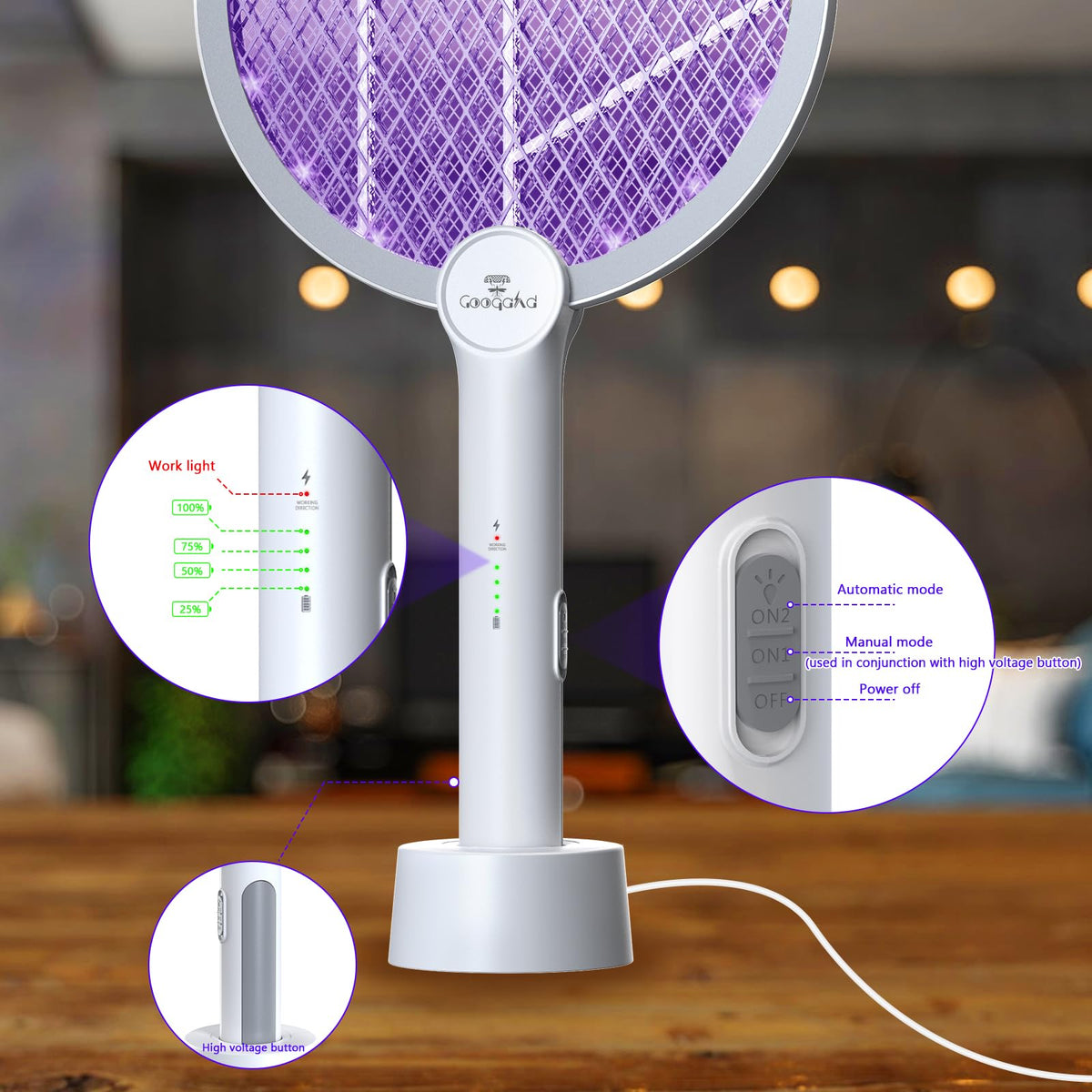 GooQand Bug Zapper Racket three-layer mesh for safe operation
