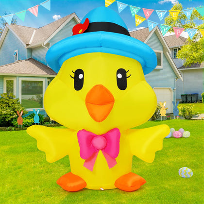 GOOSH 5.2 ft Easter chicken with blue hat adds festive curb appeal.