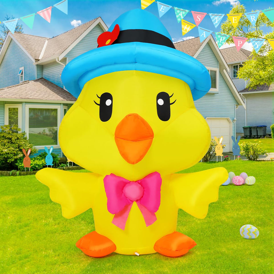 GOOSH 5.2 ft Easter chicken with blue hat adds festive curb appeal.