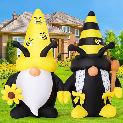 GOOSH 6 ft spring gnomes inflatable with bees and sunflowers LED lights brighten gardens.