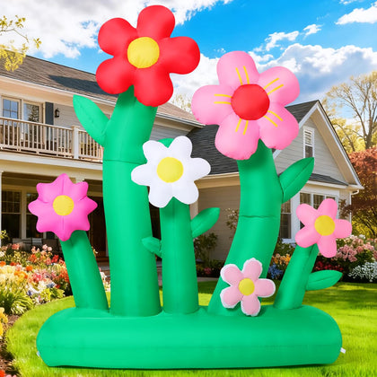 GOOSH 7ft inflatable flowers front view showcases vibrant colors for yard decor.