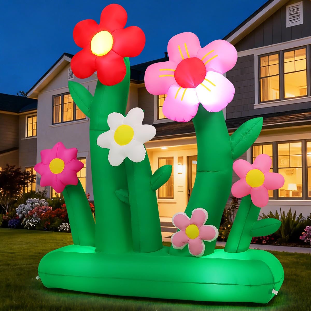 GOOSH 7ft inflatable flowers side view demonstrates tall, garden-grade curb appeal.