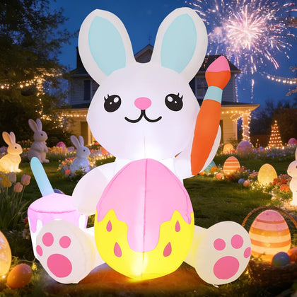 GOOSH Easter inflatable bunny outdoor decoration with LED glow for curb appeal.