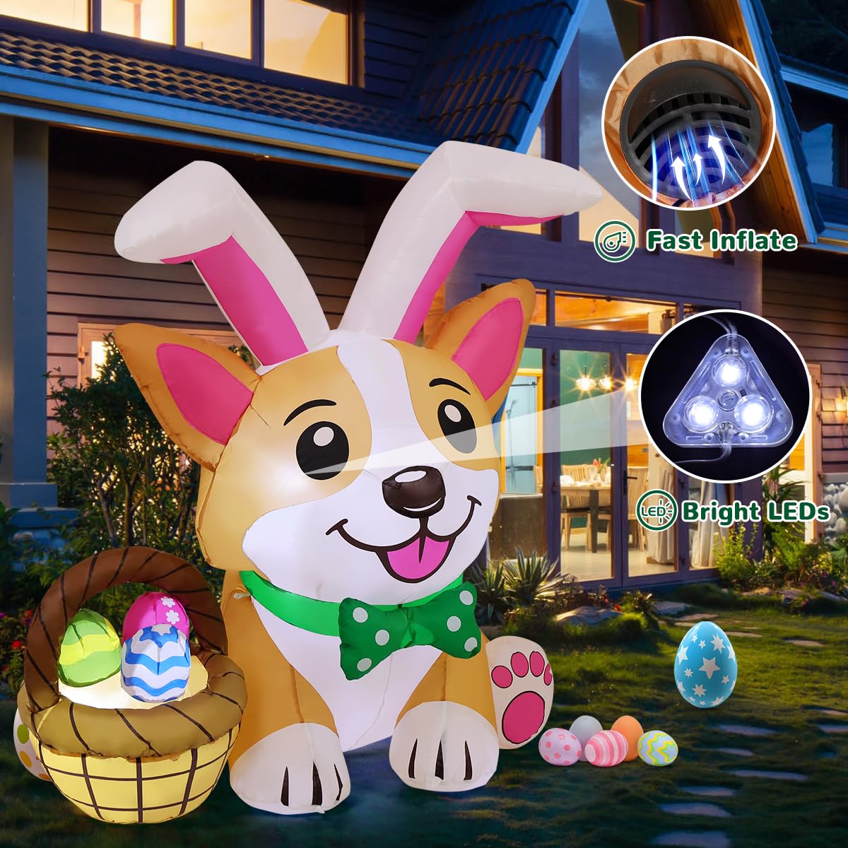 GOOSH Easter dog inflatable close-up of bunny ears adds playful seasonal charm.