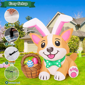 GOOSH Easter dog inflatable lit by colorful LEDs for night-time viewing.