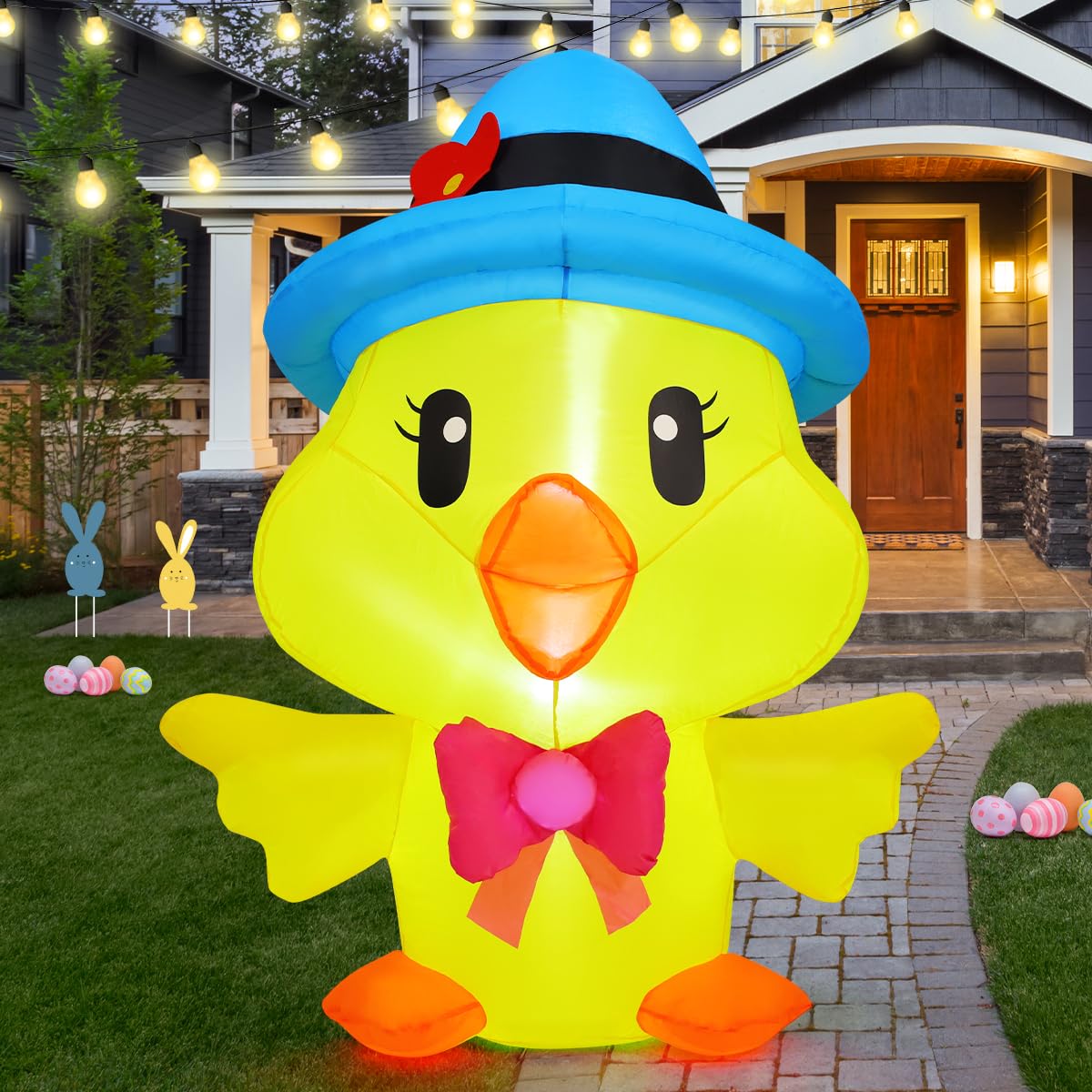 GOOSH inflatable chicken with built-in LEDs illuminates outdoor nights.