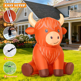 GOOSH Highland Cow inflatable contents show stakes and adapter for quick setup