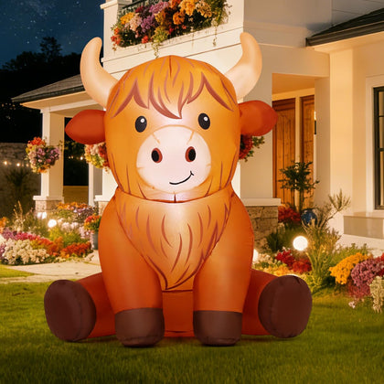 GOOSH Highland Cow inflatable front view adds whimsical outdoor charm for your yard