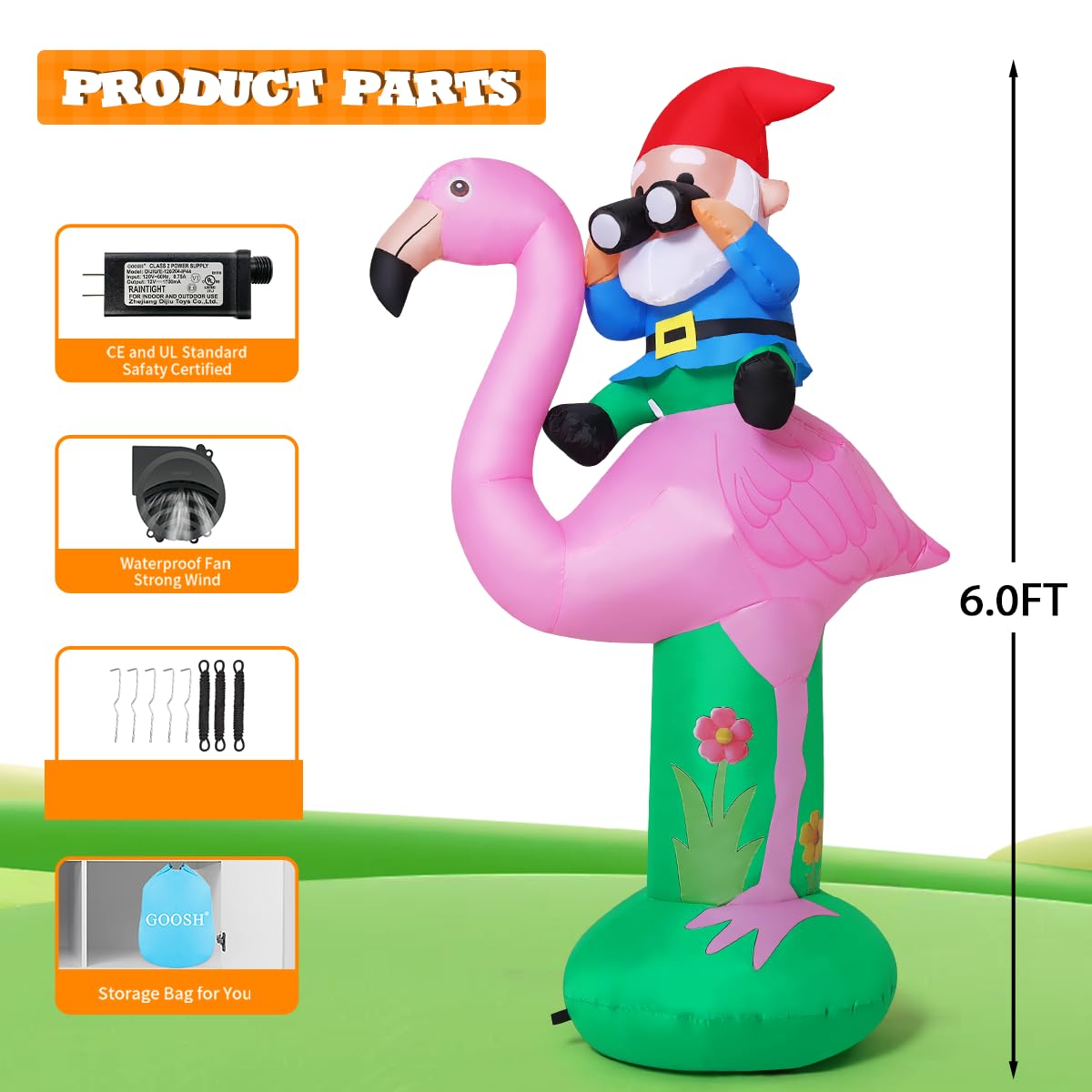 GOOSH inflatable flamingo storage bag for easy transport and storage.