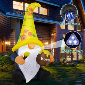 GOOSH LED gnome lights illuminate the garden for evening decor.