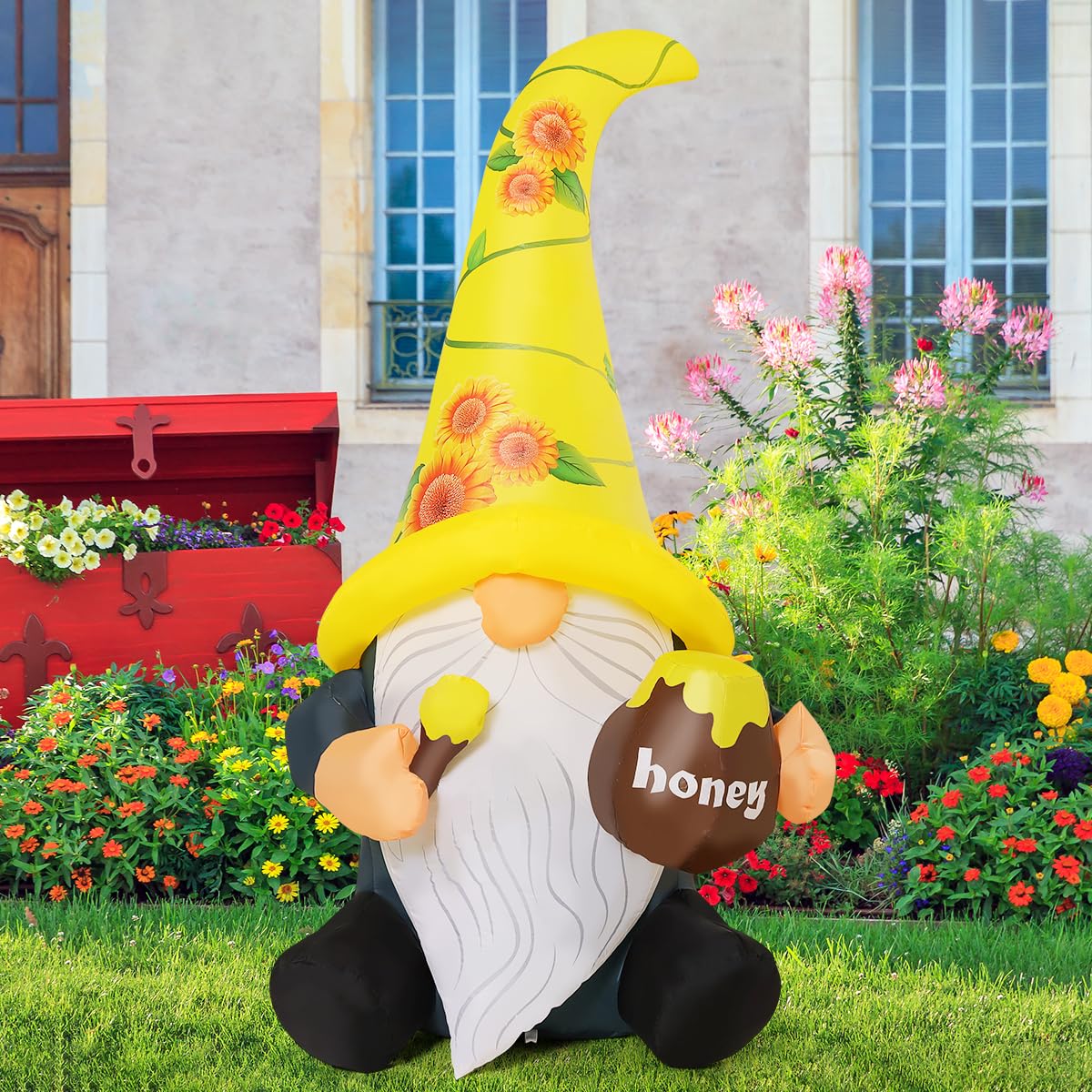 GOOSH gnome at night glows with energy-efficient LEDs for lasting visibility.