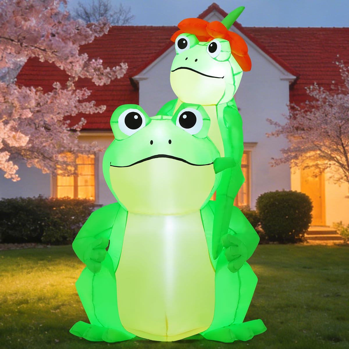 GOOSH outdoor frog display with flower design stands tall in the yard
