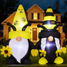 GOOSH outdoor inflatable gnomes in sunny yard scene for festive curb appeal.