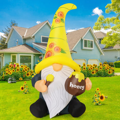 GOOSH sunflower gnome inflatable in the yard adds cheerful summer curb appeal.