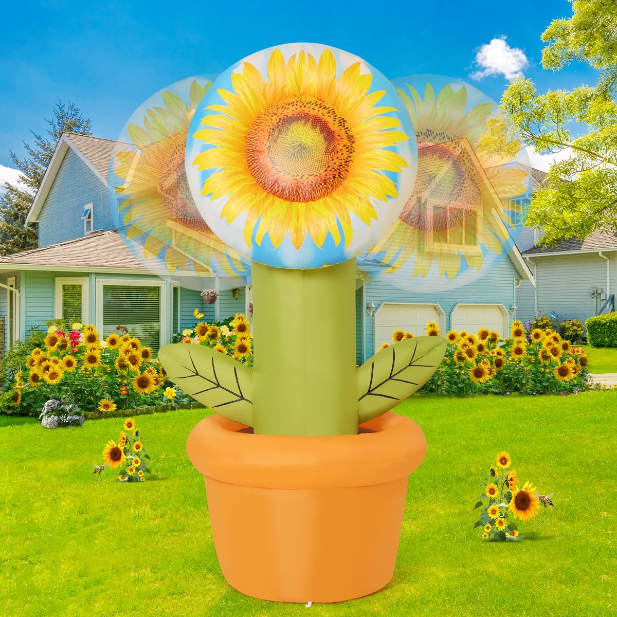 GOOSH sunflower inflatable head-wagging with LED lights for vibrant outdoor decor.