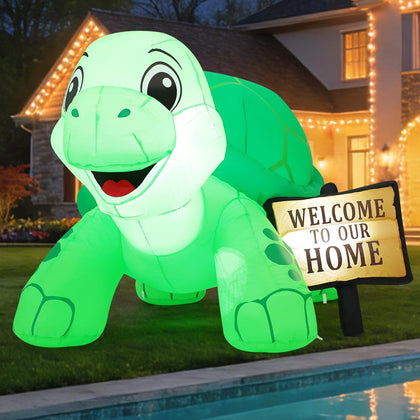GOOSH tortoise inflatable outdoor decor with bright LEDs for a festive yard display.