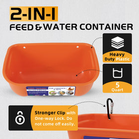 Goovilla 5-quart capacity detail highlights long feeding intervals for small flocks.