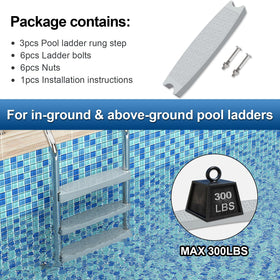 Goovilla heavy-duty molded plastic steps with stainless bolts resist underwater corrosion.
