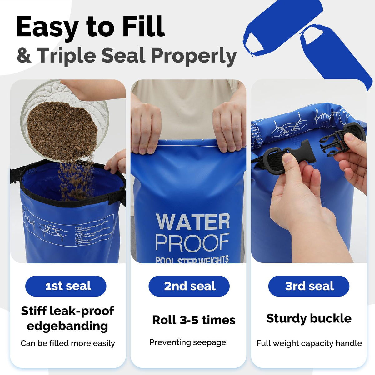 Goovilla 500D PVC triple-fold seal for leak-resistant containment.