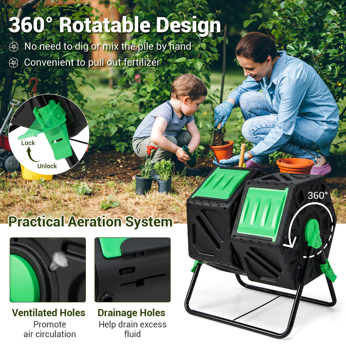 Goplus aeration holes promote airflow and efficient waste breakdown.