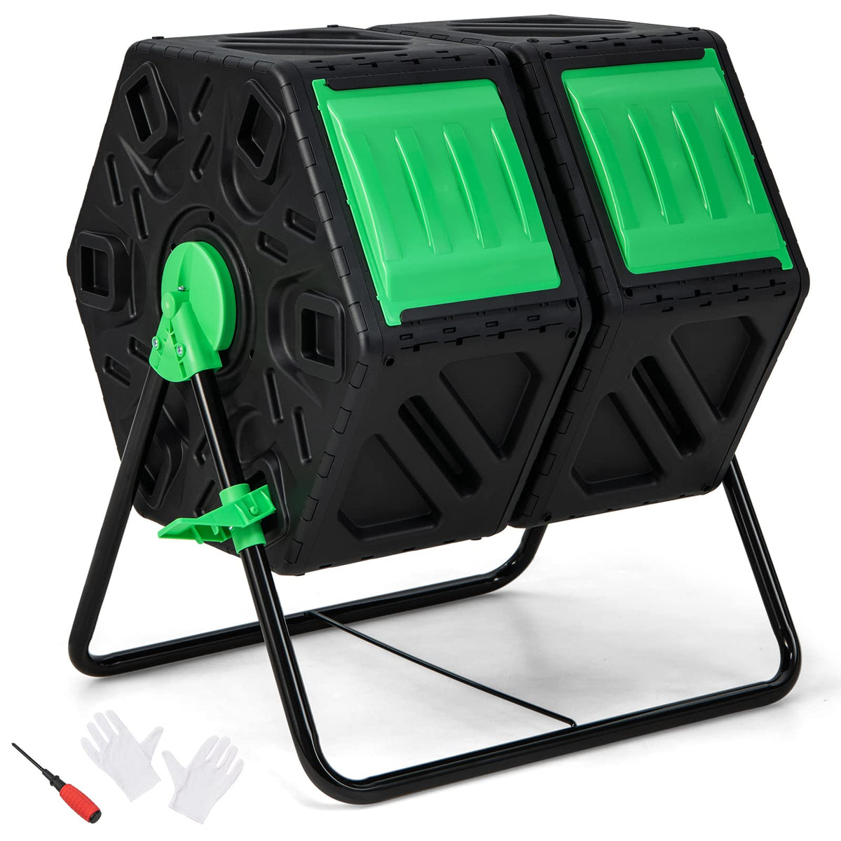 Goplus dual-chamber compost bin design enables continuous loading and cycling.