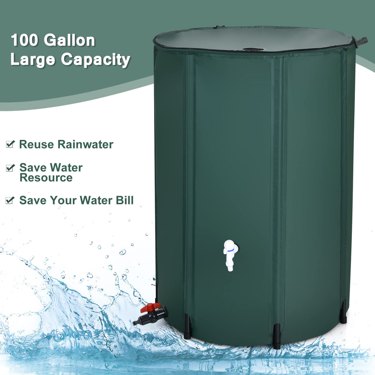 Goplus rain barrel positioned under downspout for efficient collection.