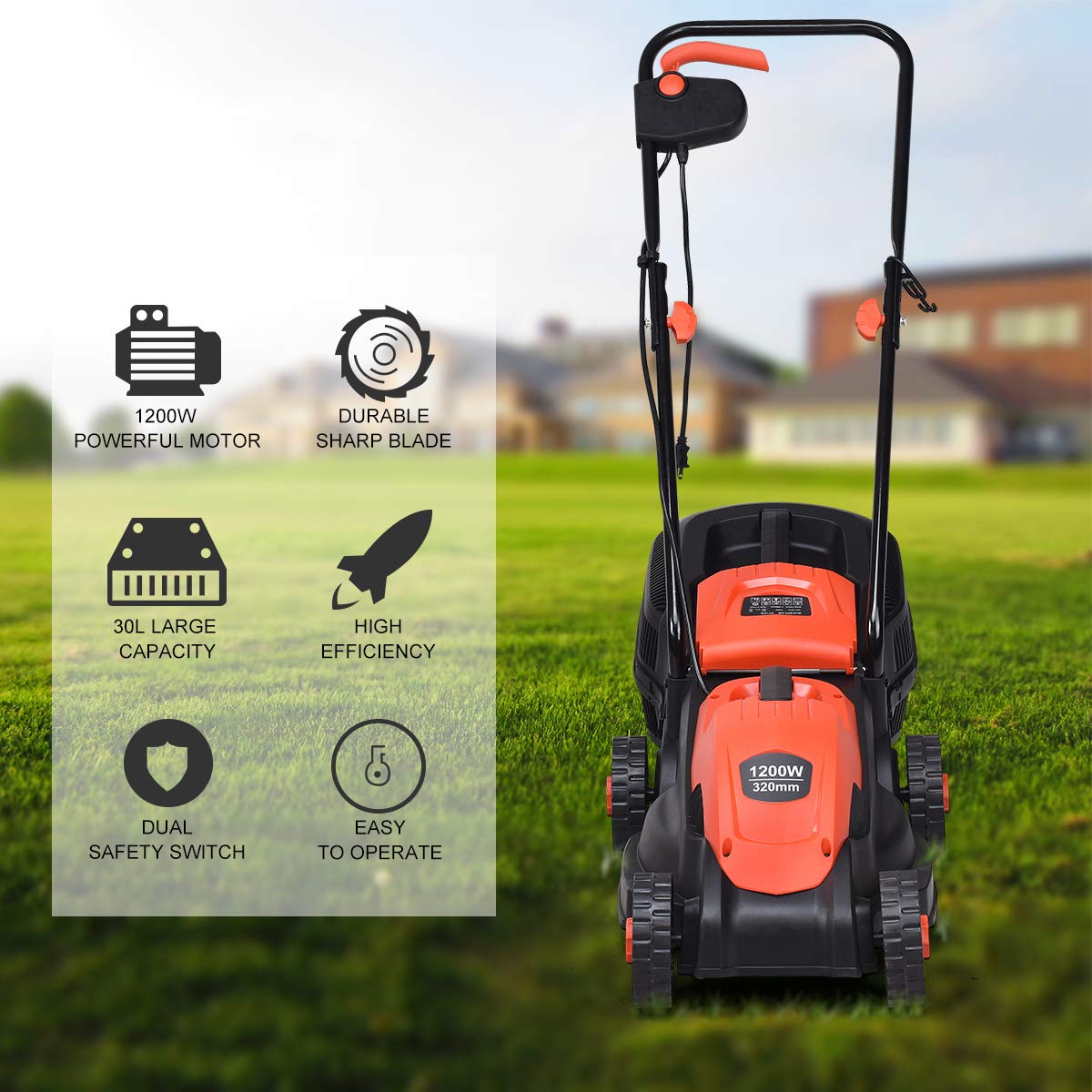 Goplus lawn mower 12-amp motor powers efficient yard work