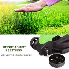 Goplus mower with adjustable cutting height for different grass heights.