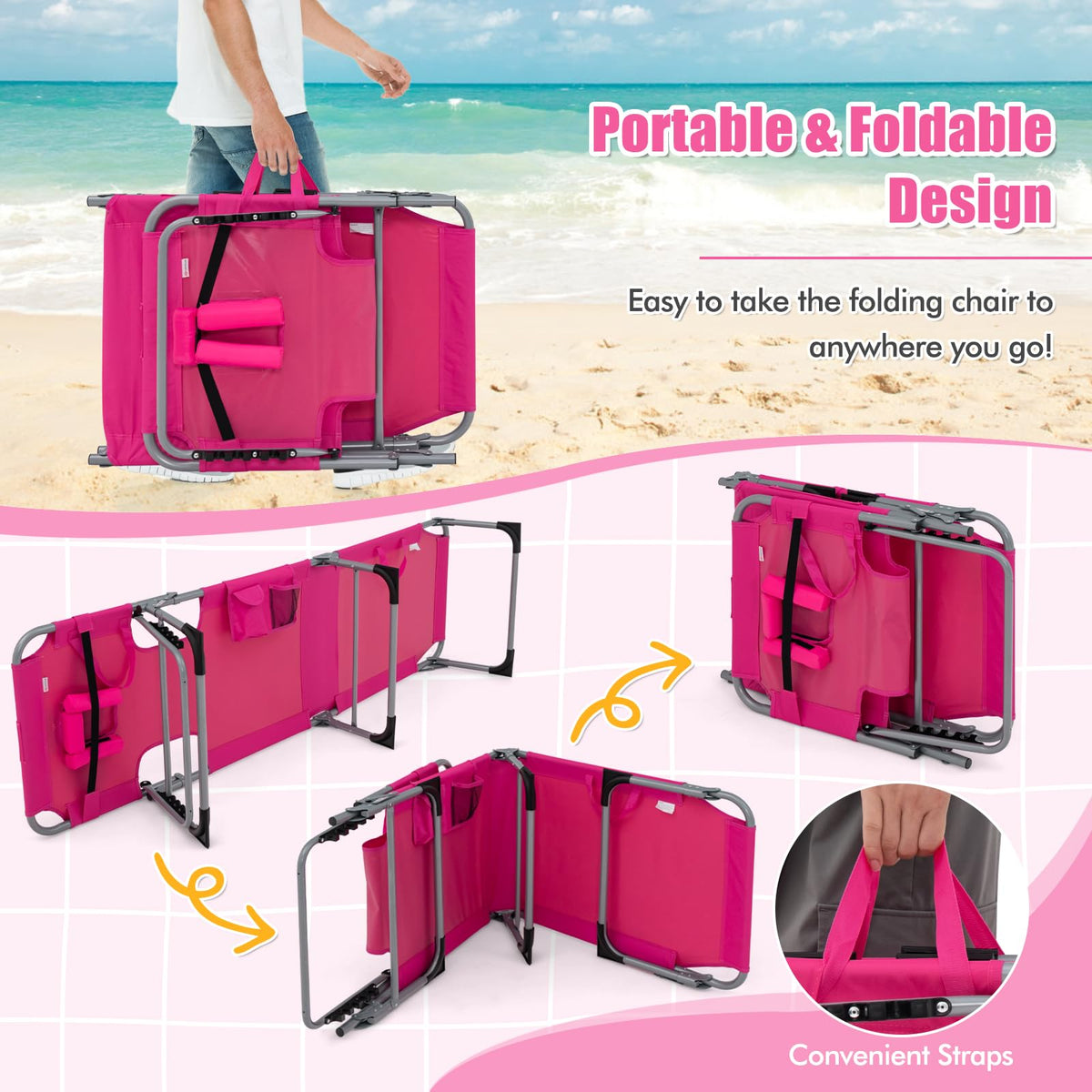 Goplus Tanning Chair sturdy 330 lbs capacity construction