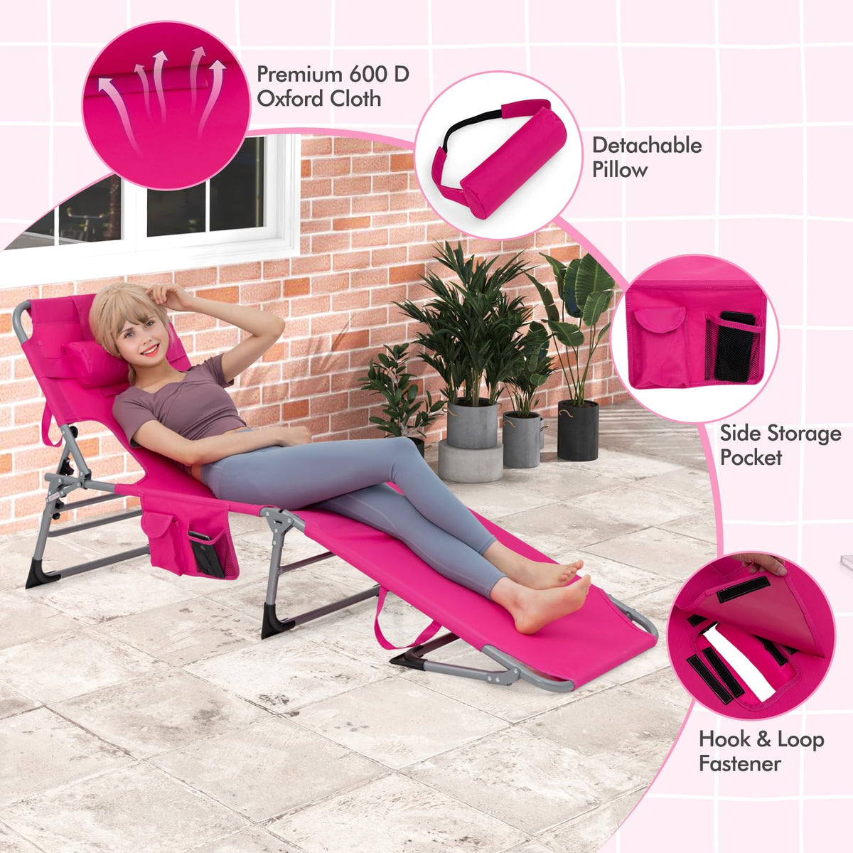 Goplus Tanning Chair breathable quick-drying fabric for outdoors