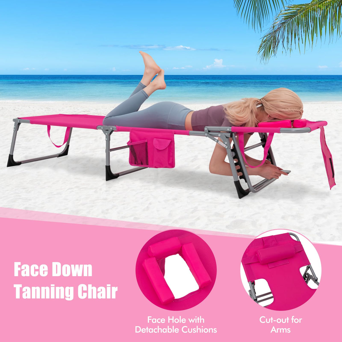 Goplus Tanning Chair folded compactly for easy storage