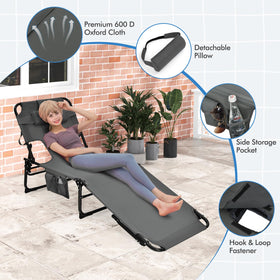 Goplus tanning chair folded compact for portable outdoor use.