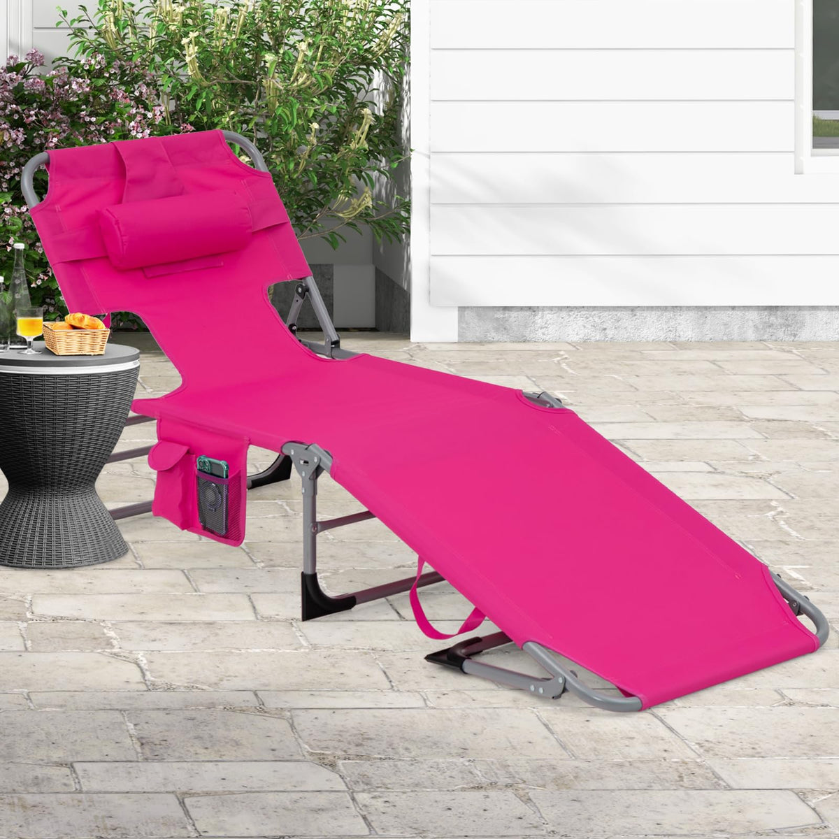 Goplus Tanning Chair ideal for outdoor use on beach or patio