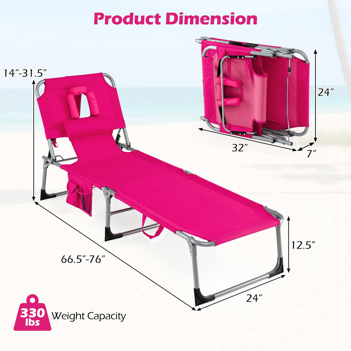 Goplus Tanning Chair with removable pillow supporting neck and head