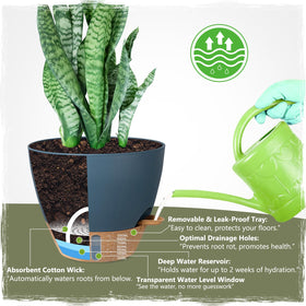 Goproauto self-watering pot 8-inch for desk plants and herbs