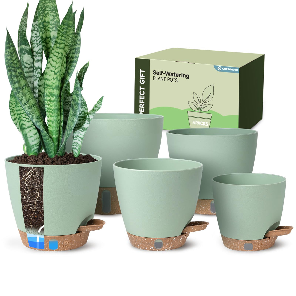 Goproauto self-watering pot with visible water window for easy moisture checks.