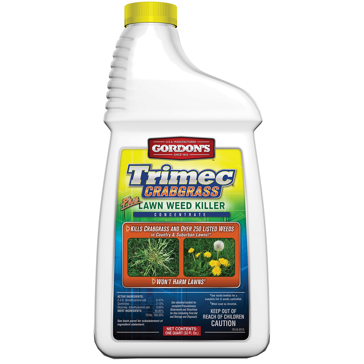GORDON'S Trimec Plus Crabgrass Killer bottle shows concentrated lawn weed control.