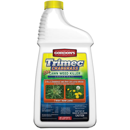 GORDON'S Trimec Plus Crabgrass Killer bottle shows concentrated lawn weed control.