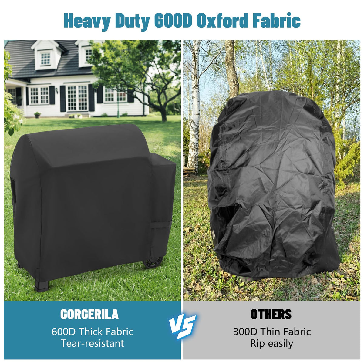 GORGERILA Weber Searwood XL 600 cover wind strap system in action