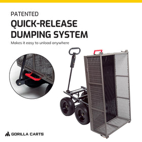 Gorilla Carts 13-inch pneumatic tires offering smooth movement over surfaces
