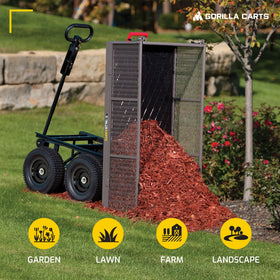 Gorilla Carts four 13-inch tires provide stability on uneven ground