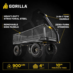 Gorilla Carts 900lb load capacity cart in action moving heavy materials.