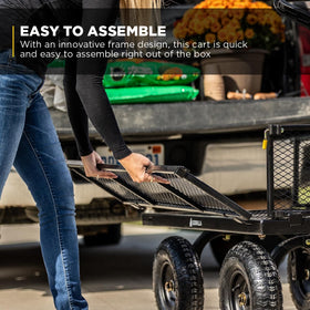 Gorilla Carts all-terrain tires rolling smoothly over dirt and grass.