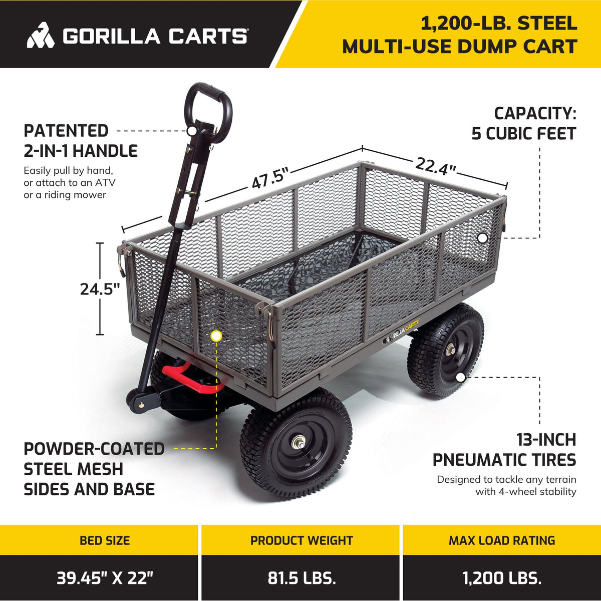 Gorilla Carts heavy‑duty steel frame built to resist rust